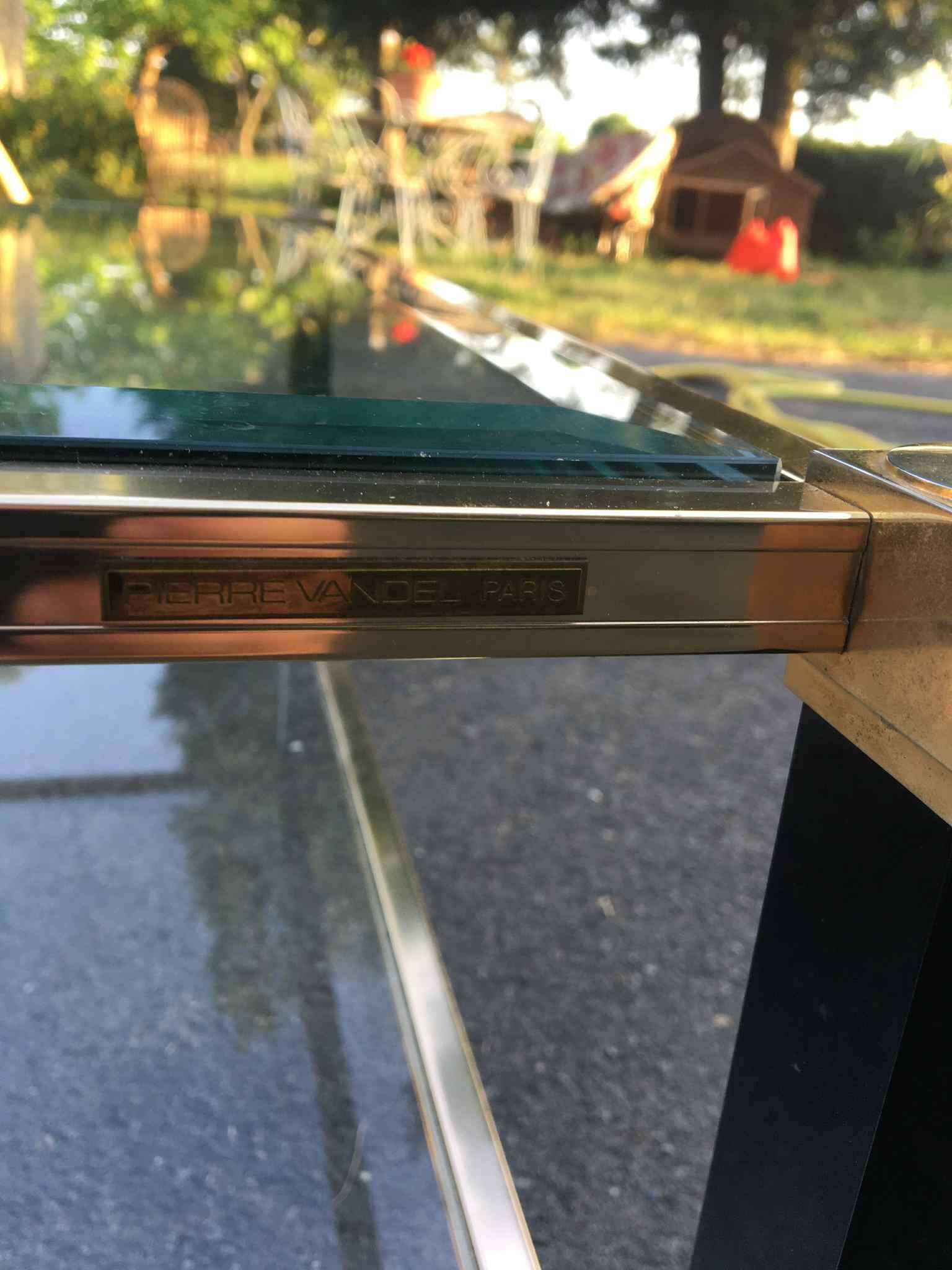 Pierre Vandel two-tier coffee table in lacquered metal and glass