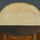 Small demi-lune jump commode in marquetry, transitional style between Louis XV and Louis XVI – early 20th century.