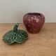 Mustard pot or vintage jam maker in strawberry slip