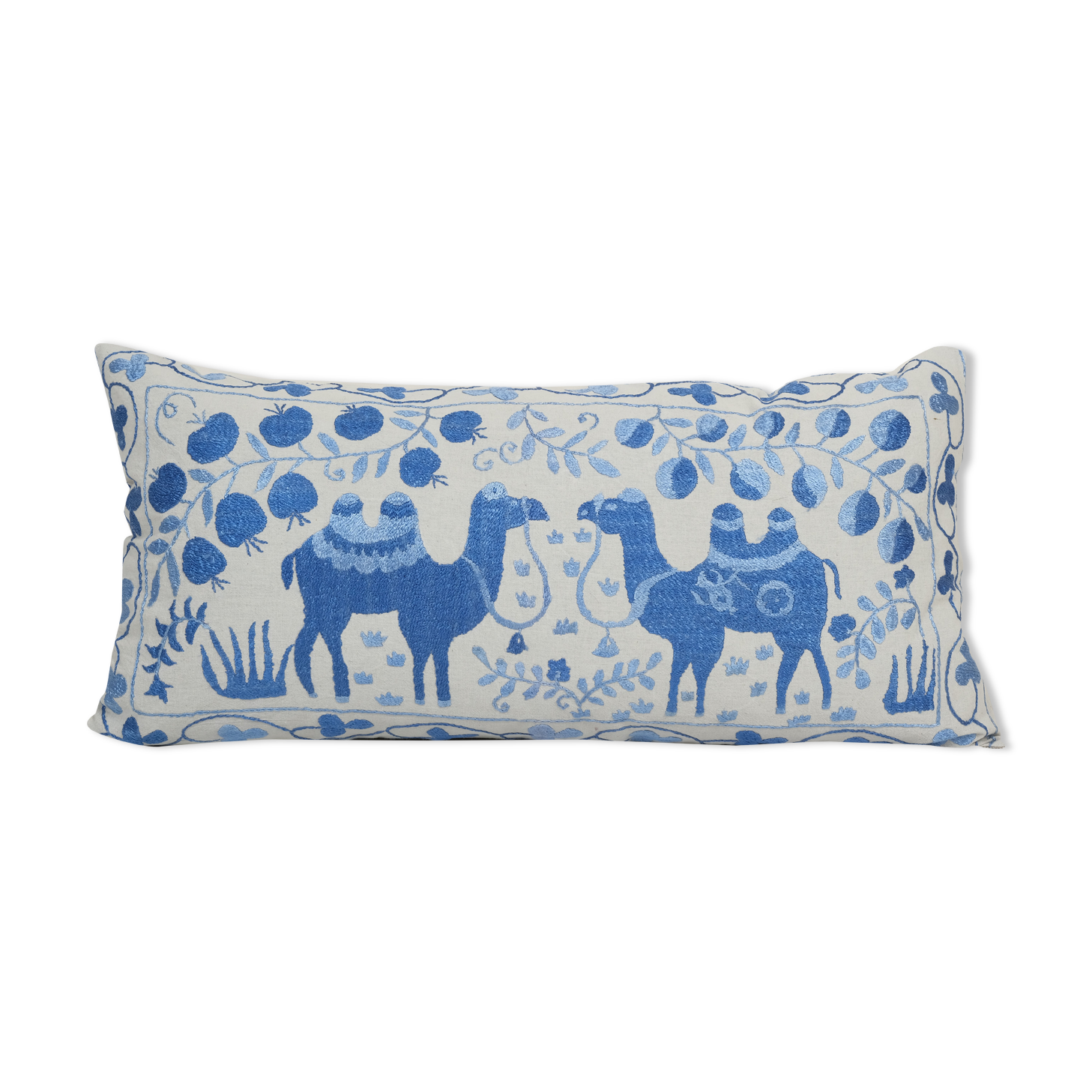 Suzani Animal Bedding Pillow Case Made from a 19th Century Suzani - Camel Lumbar Bird Cushion Cover