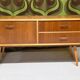 Small Scandinavian low sideboard 1960 vintage with tapered legs.
