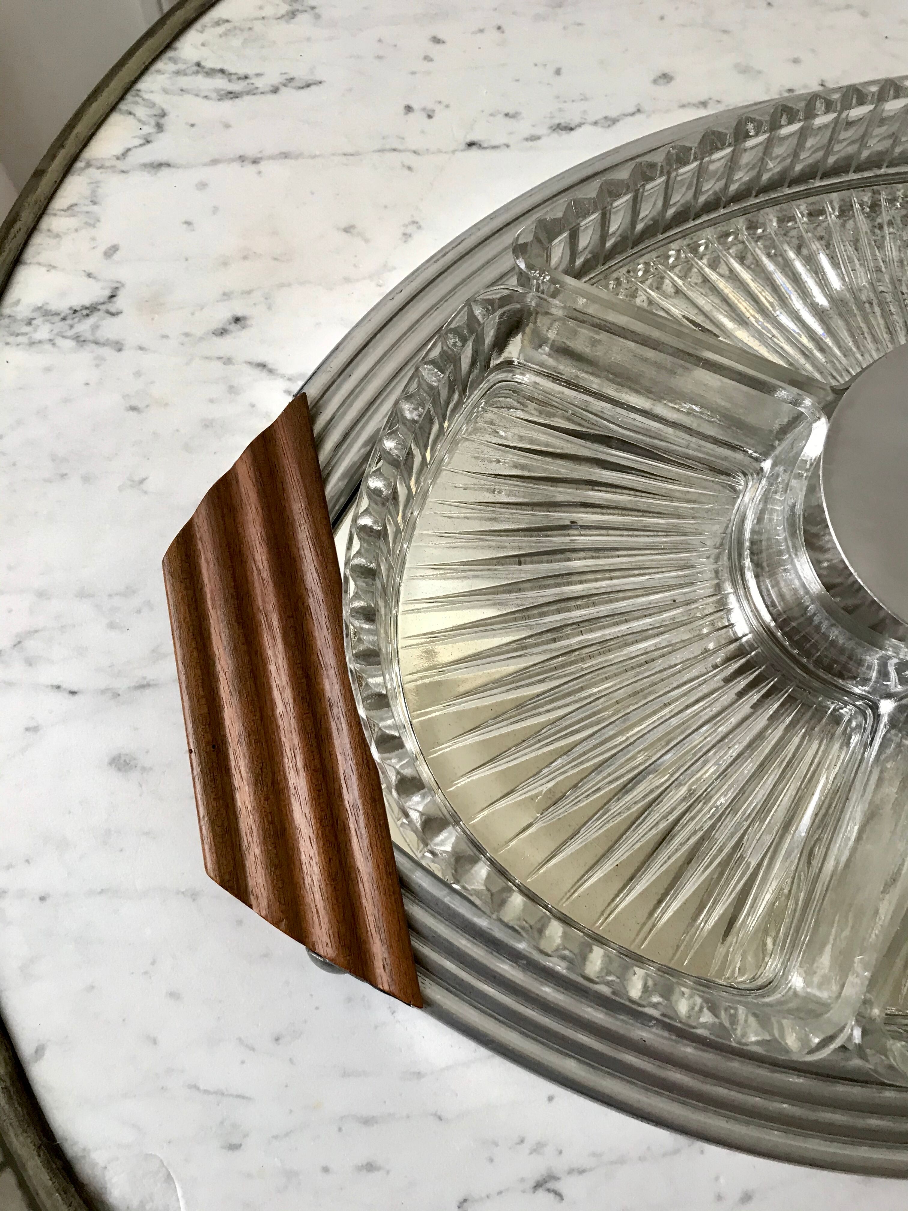 Art Deco mirror tray with appetizer compartments