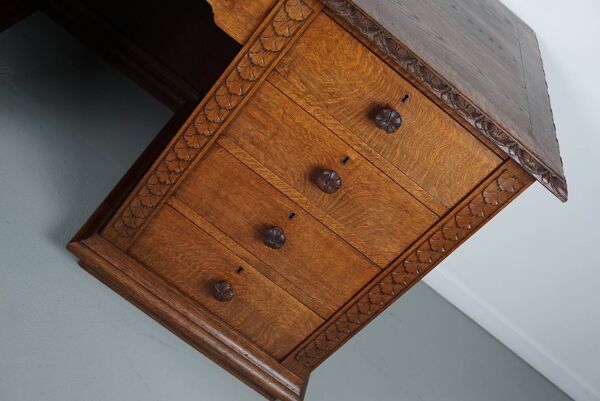 Bureau / Comptoir de Magasin Antique Art Nouveau en Chêne Sculpté, Pays-Bas, Début du 20ème Siècle