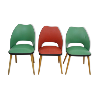 Suite de 3 chaises tonneau 1950