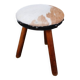 Tabouret tripode ancien en bois et peau de vache
