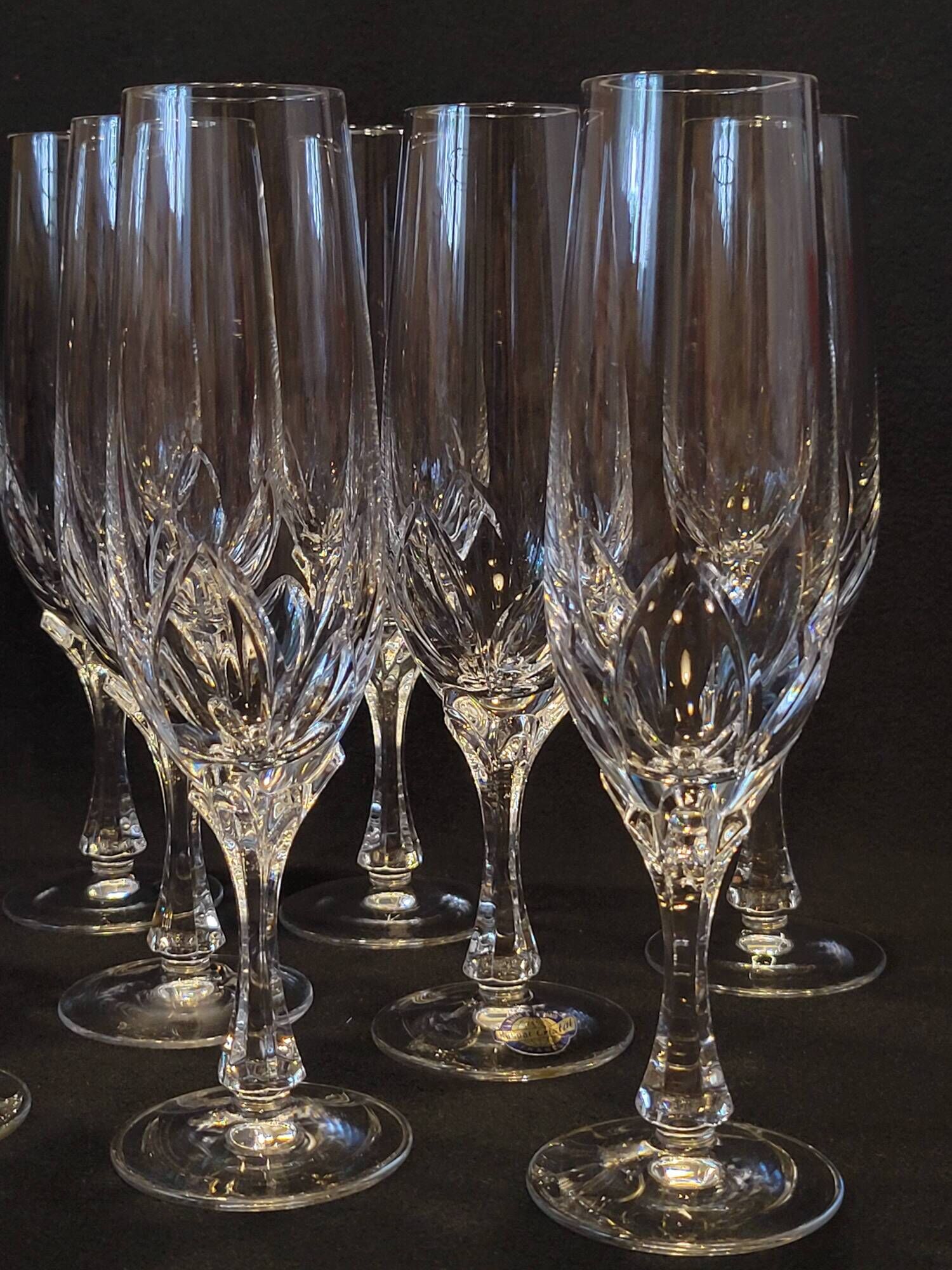 10 crystal champagne flutes 24% Cristallerie Kaspar Lemberg Lorraine vintage