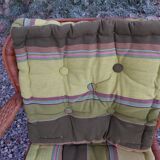 4 armchairs and a coffee table made of rattan and bamboo wood, vintage.