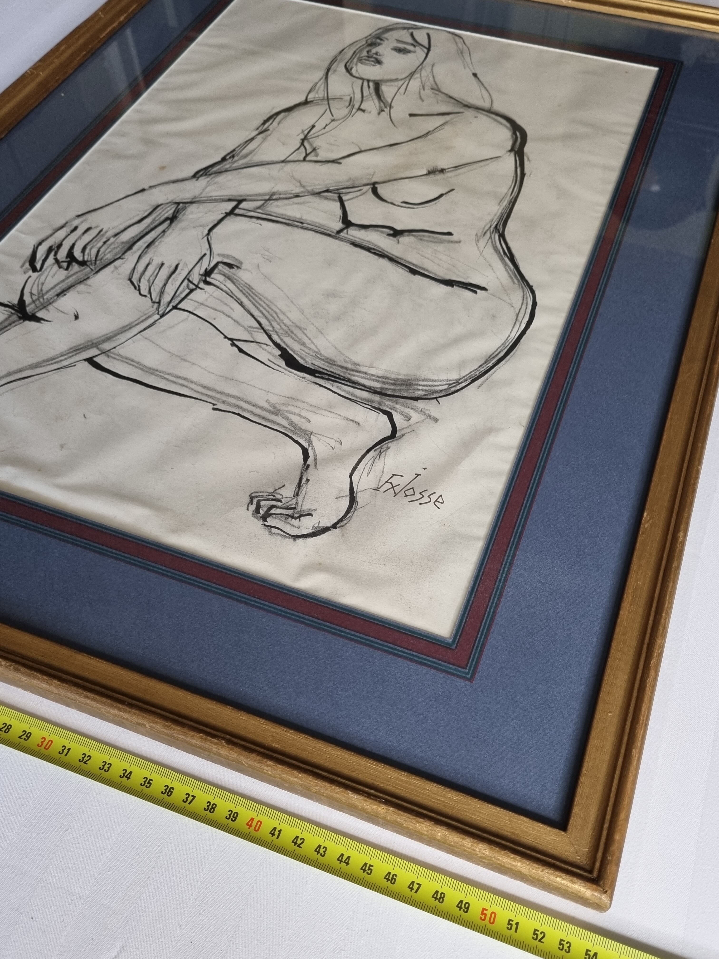 Nude study "Lydie" signed by François Xavier Josse, 50s, 71 x 54 cm