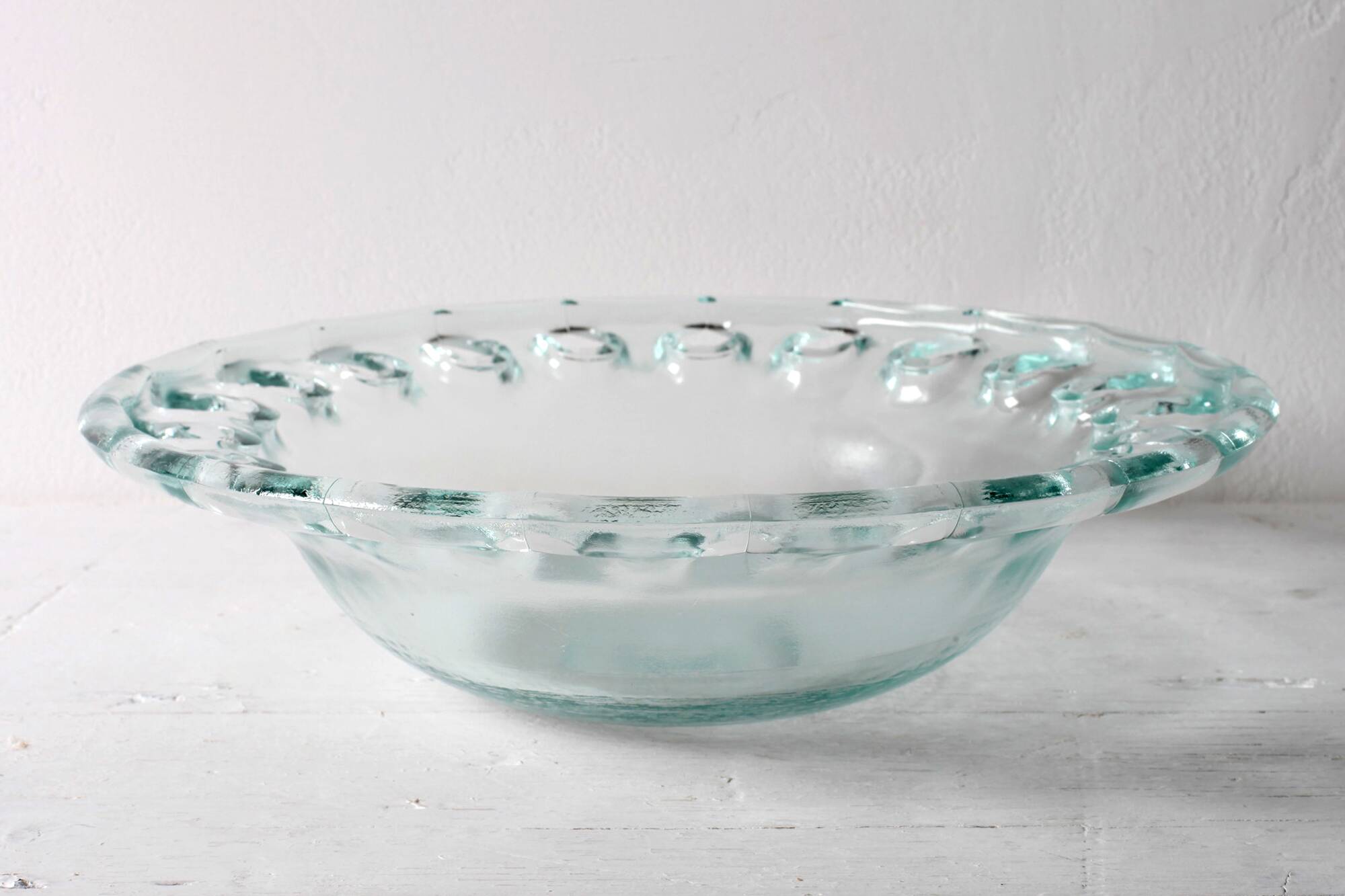 Vintage Georgia Green Recycled Glass Fruit Bowl / Cutout Platter / Spain