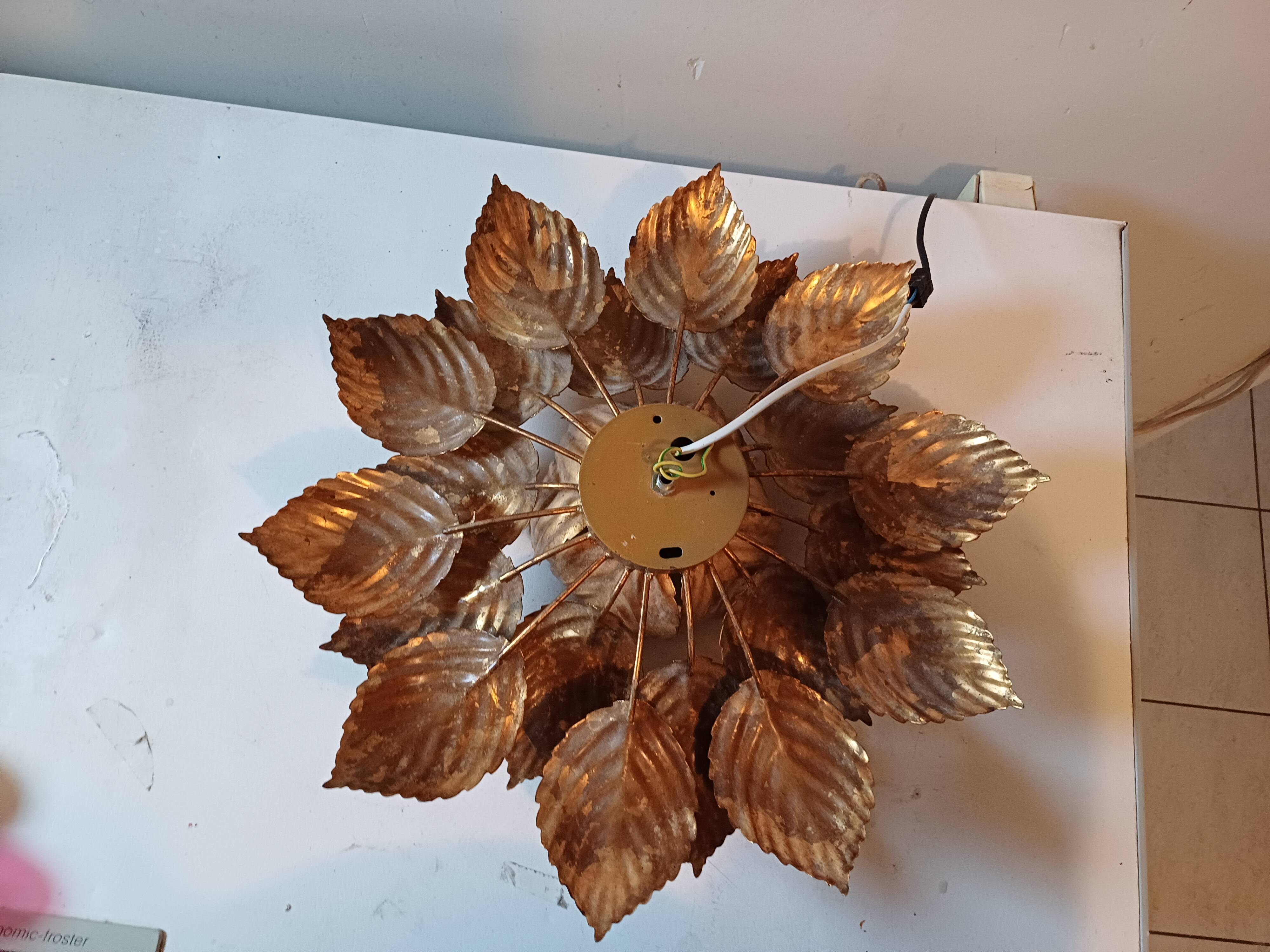 Vintage Gold Metal Wall or Ceiling Light "Sun"