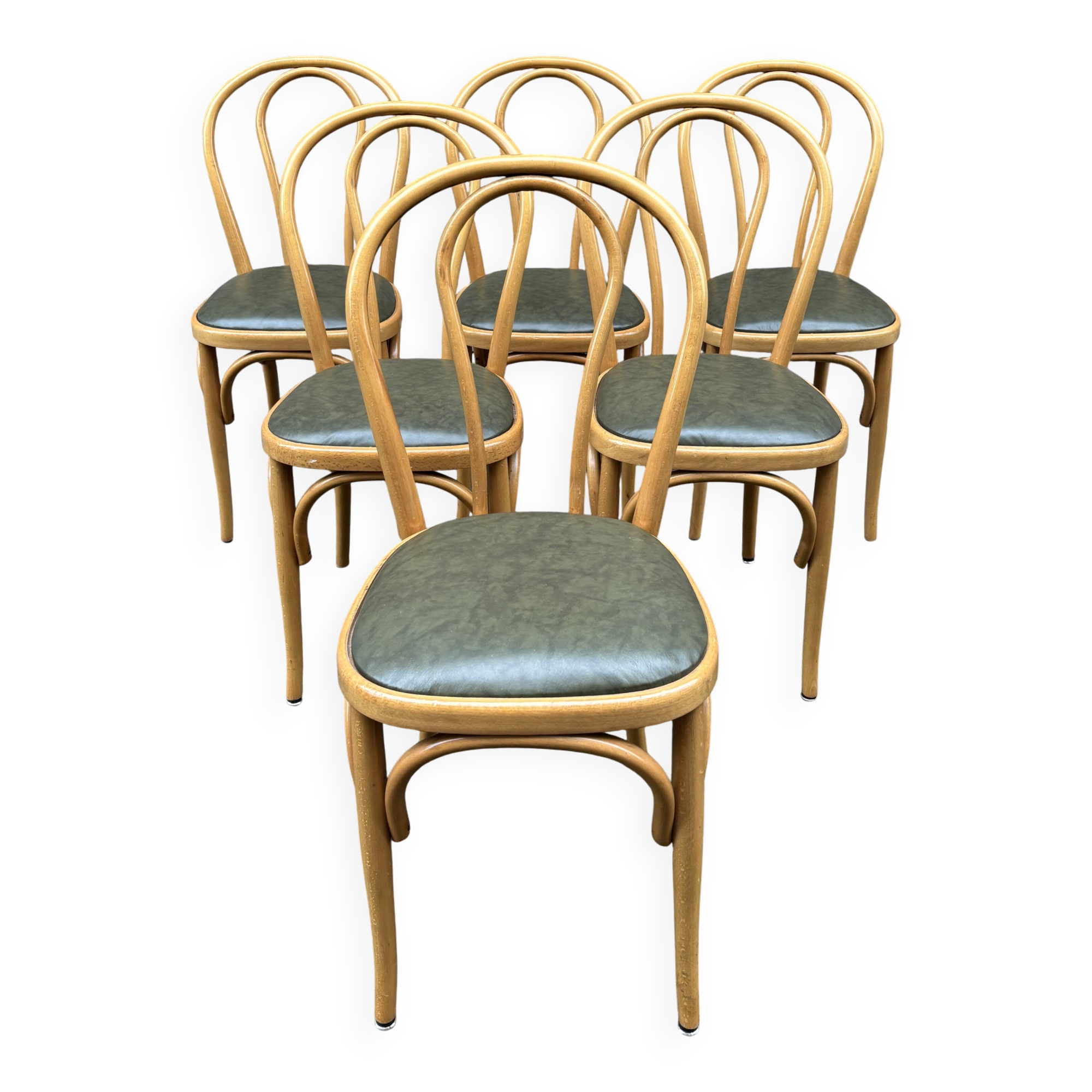 6 vintage 80s Baumann style bistro chairs in leather