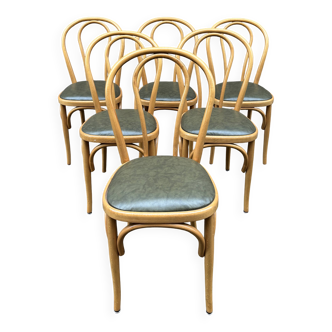 6 vintage 80s Baumann style bistro chairs in leather