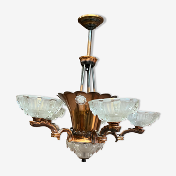 Vintage chandelier copper and glass