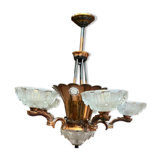 Vintage chandelier copper and glass