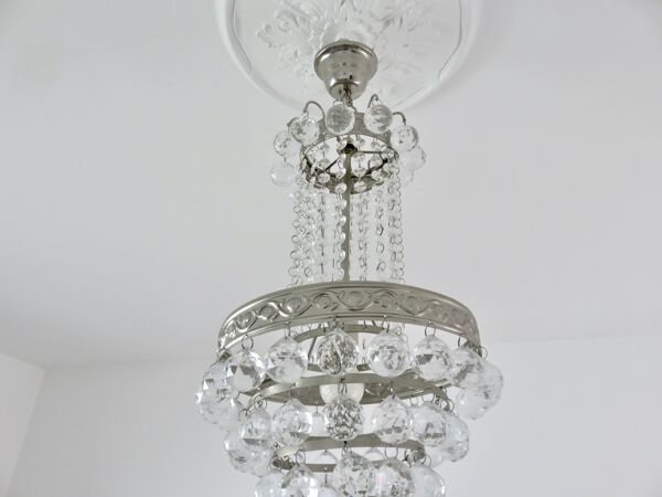 Lustre montgolfière panier à pampilles