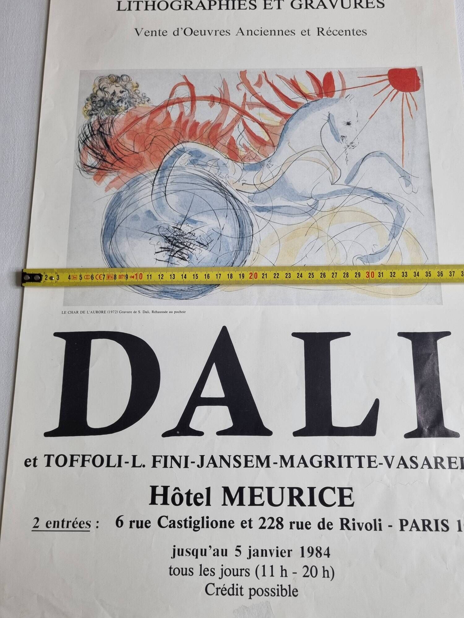 DALI exhibition poster lithographs and engravings, the chariot of dawn, 1984, 38 x 60 cm