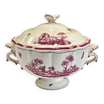 Vegetable tureen Gien pink landscapes 1938/1960