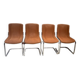 Suite of four Italian chairs in fabric and metal