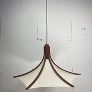 Teak and linen umbrella counter balance pendant by Domus, 1970s