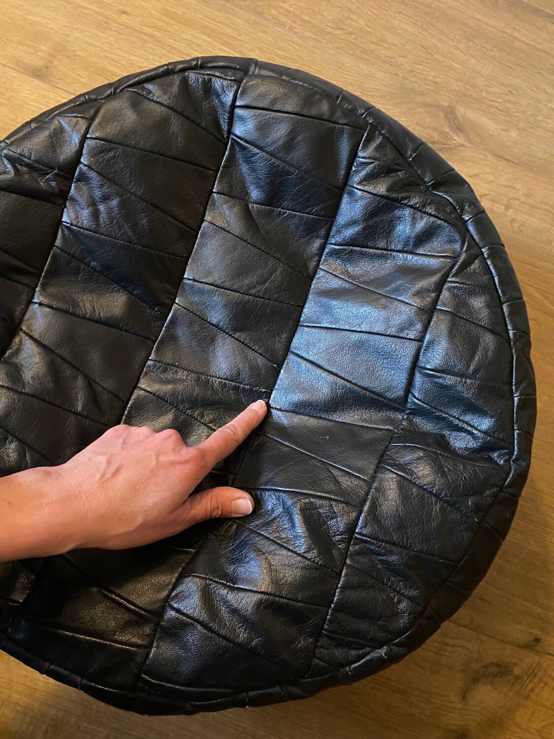Patchwork leather pouf in de Sede style
