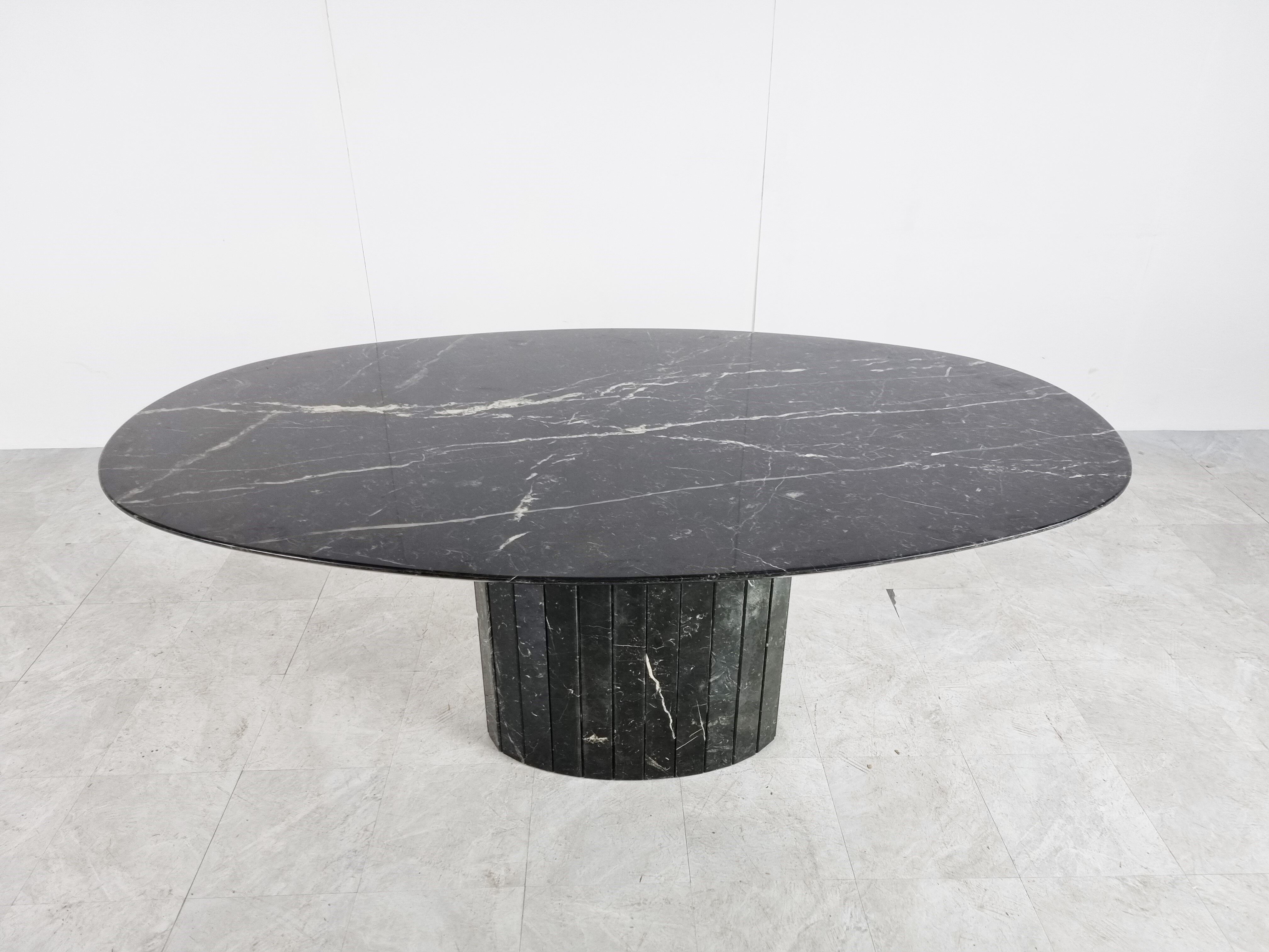 Vintage oval black marble dining table, 1970s