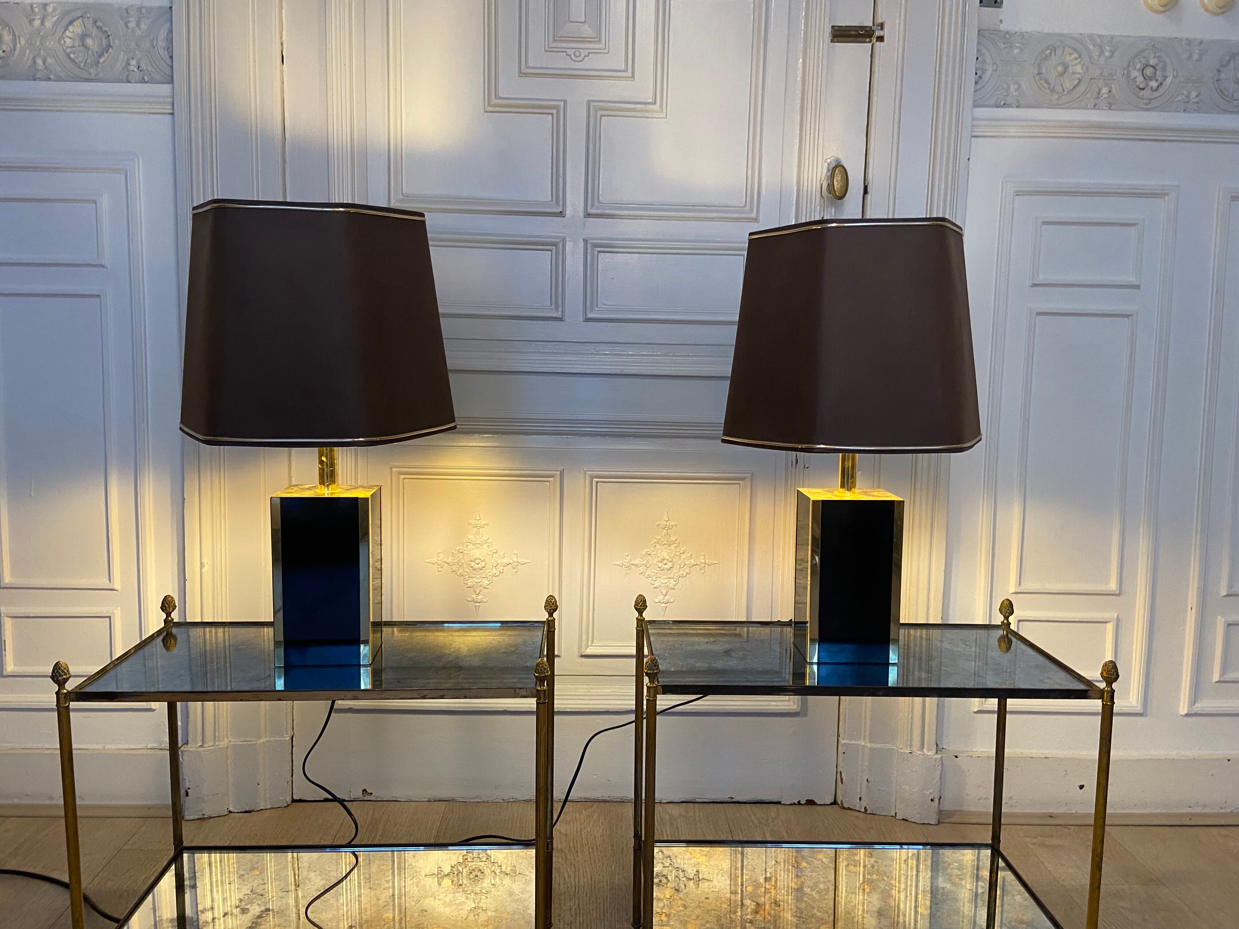 Pair of black and gold lacquered lamps, 1980s