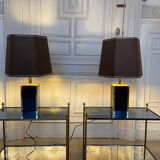 Pair of black and gold lacquered lamps, 1980s