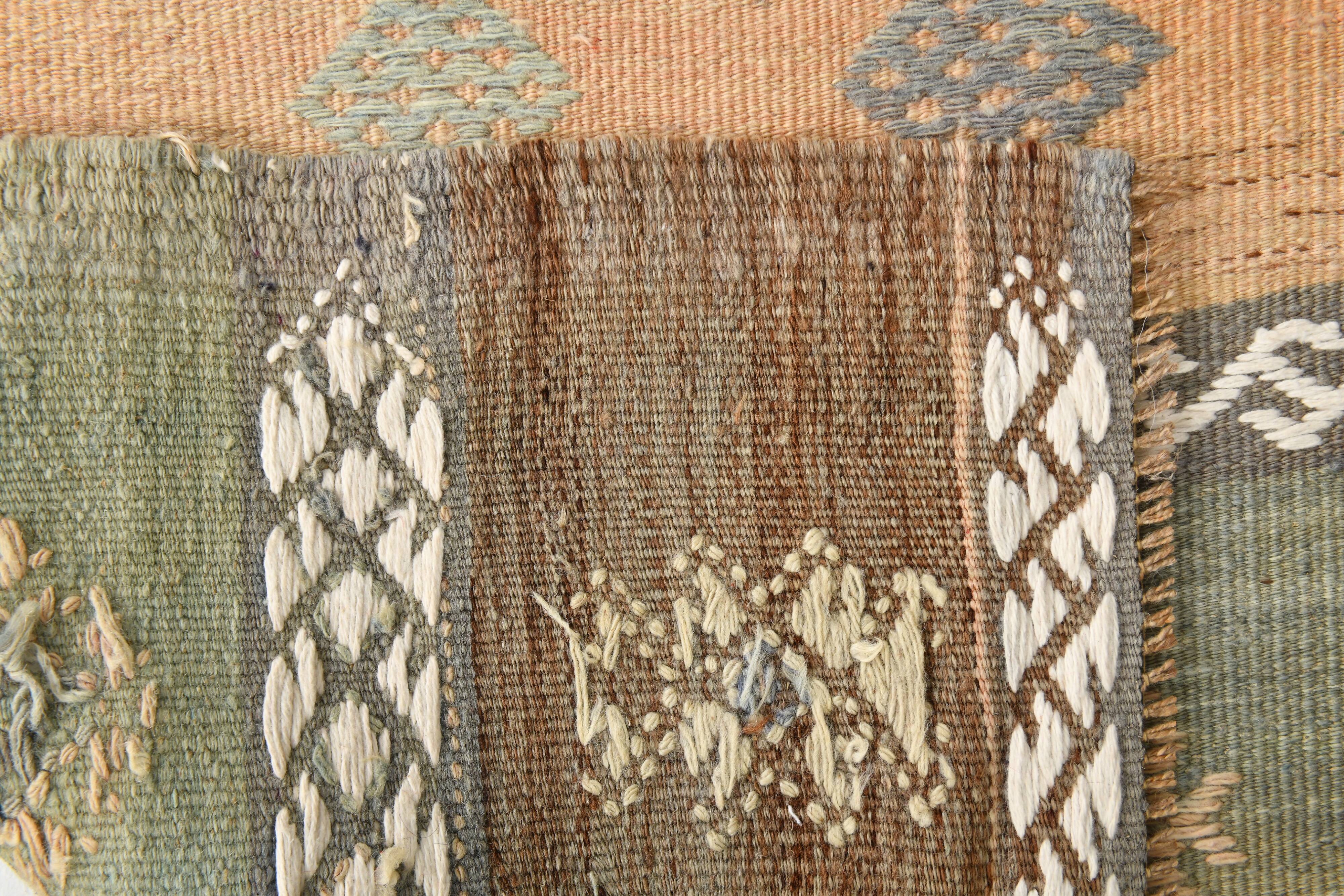 Light Green Striped Vintage Kilim Runner Rug, 63x180Cm