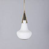 Vintage 1960s brass and opaline glass chandelier, designed by Stilnovo