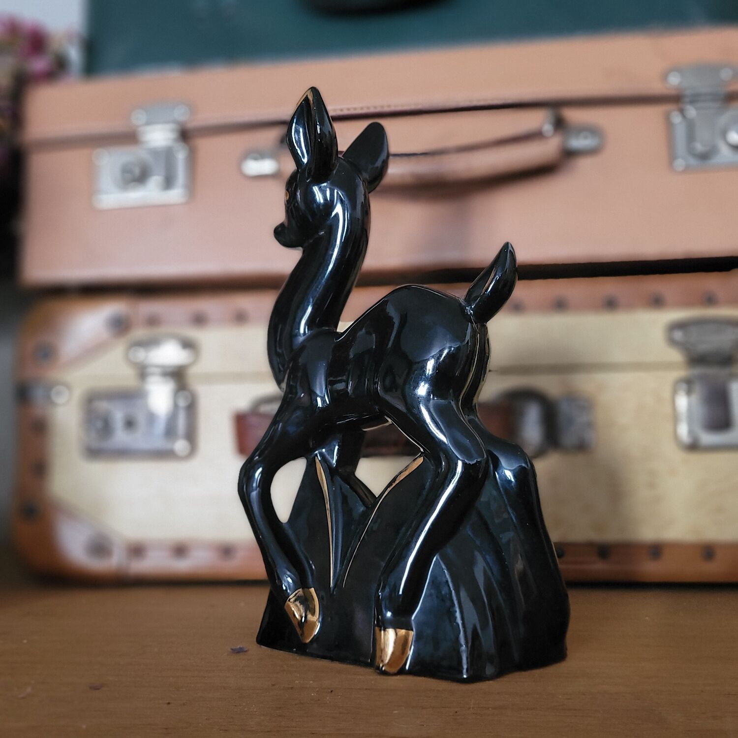 Black ceramic deer from the 1950s