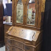Venetian style Louis XV scriban secretary in marquetry walnut.
