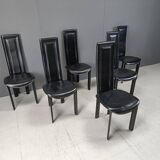 Chaises de salle à manger vintage à dossier haut en cuir italien, années 1980