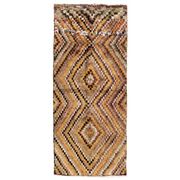 Vintage Hand-Knotted Turkish Tulu Runner Rug with Geometric Diamond Design in Earthy Colors, 100% Wool