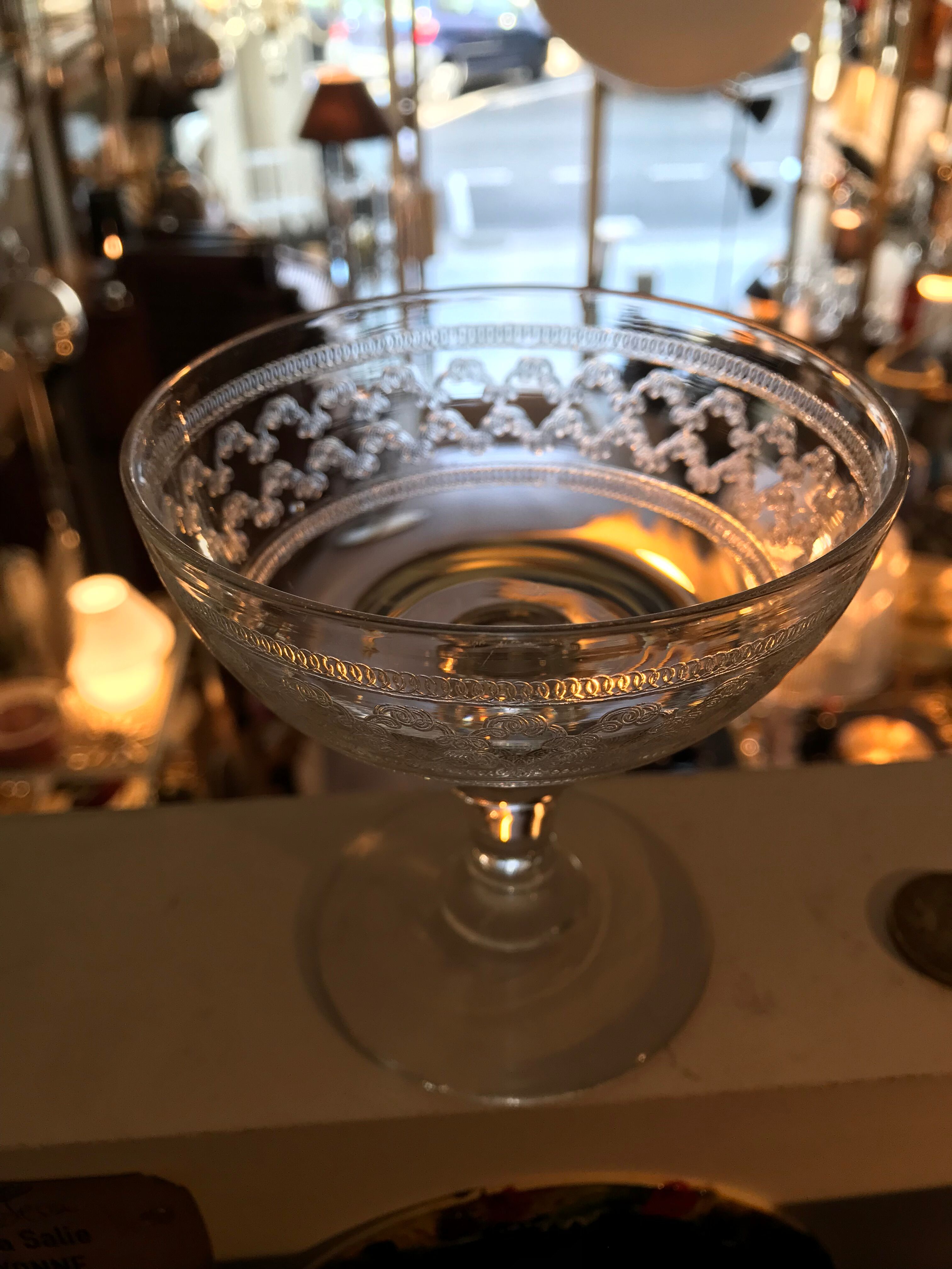 4 old glass champagne cups