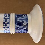 Pair of old candlesticks in blue and white earthenware Gien 1950