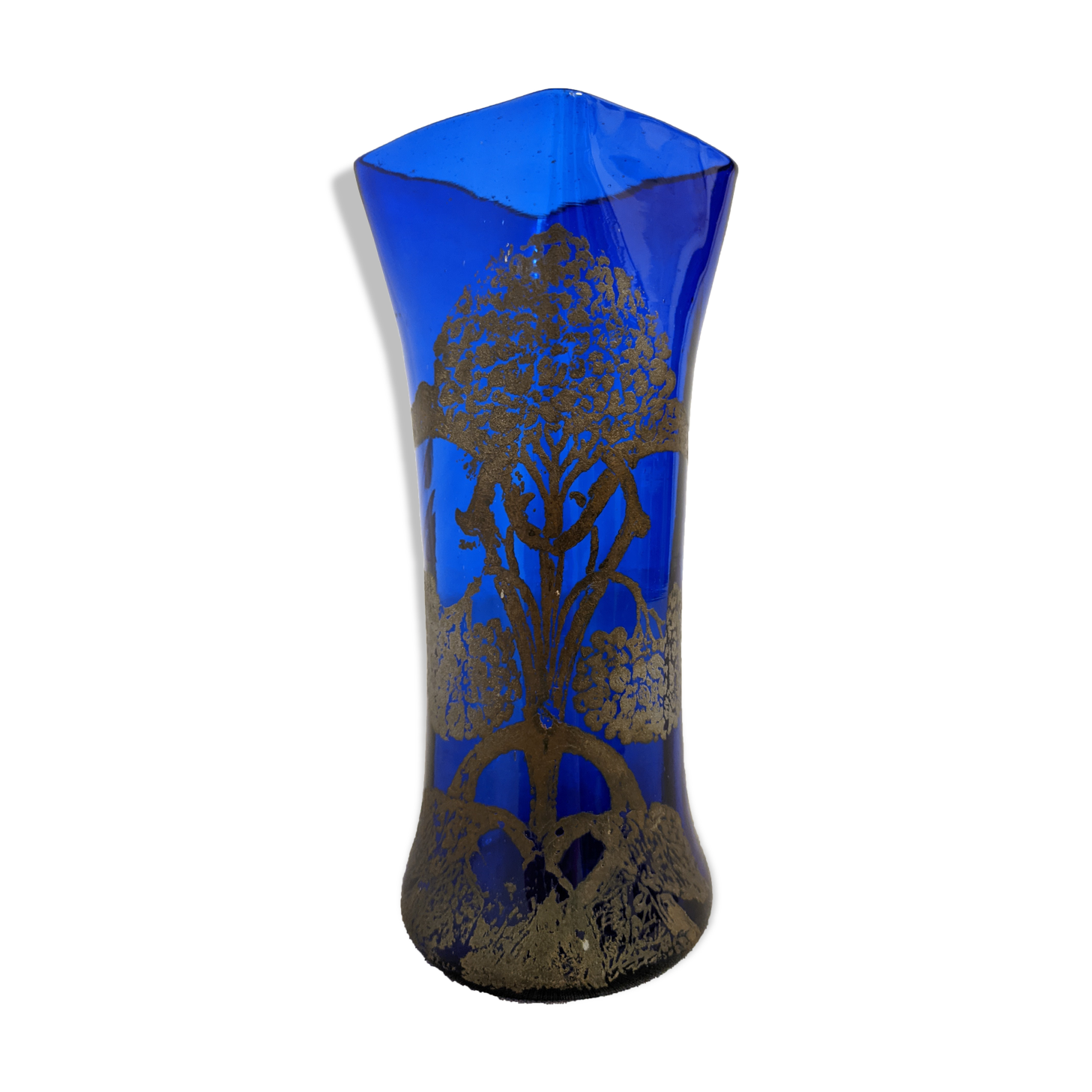 Art nouveau vase in blue blown glass from Sèvres