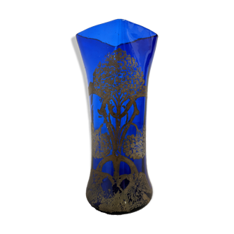 Art nouveau vase in blue blown glass from Sèvres