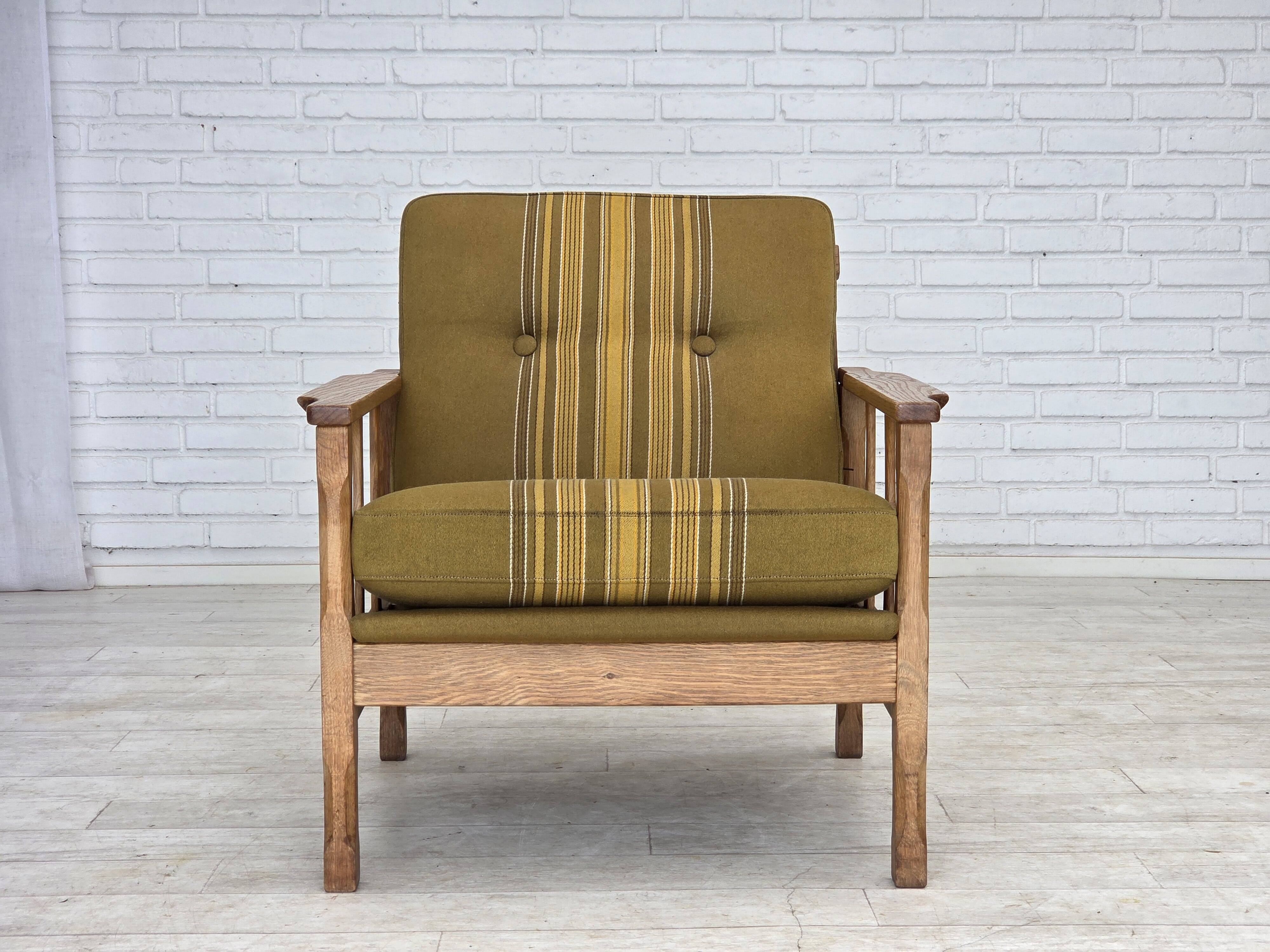 1970s, Danish armchair, furniture wool, solid oak wood.