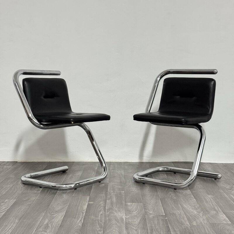 Chrome Tubular Steel Armchairs by Luigi Bardini, 1970s, Set of 2