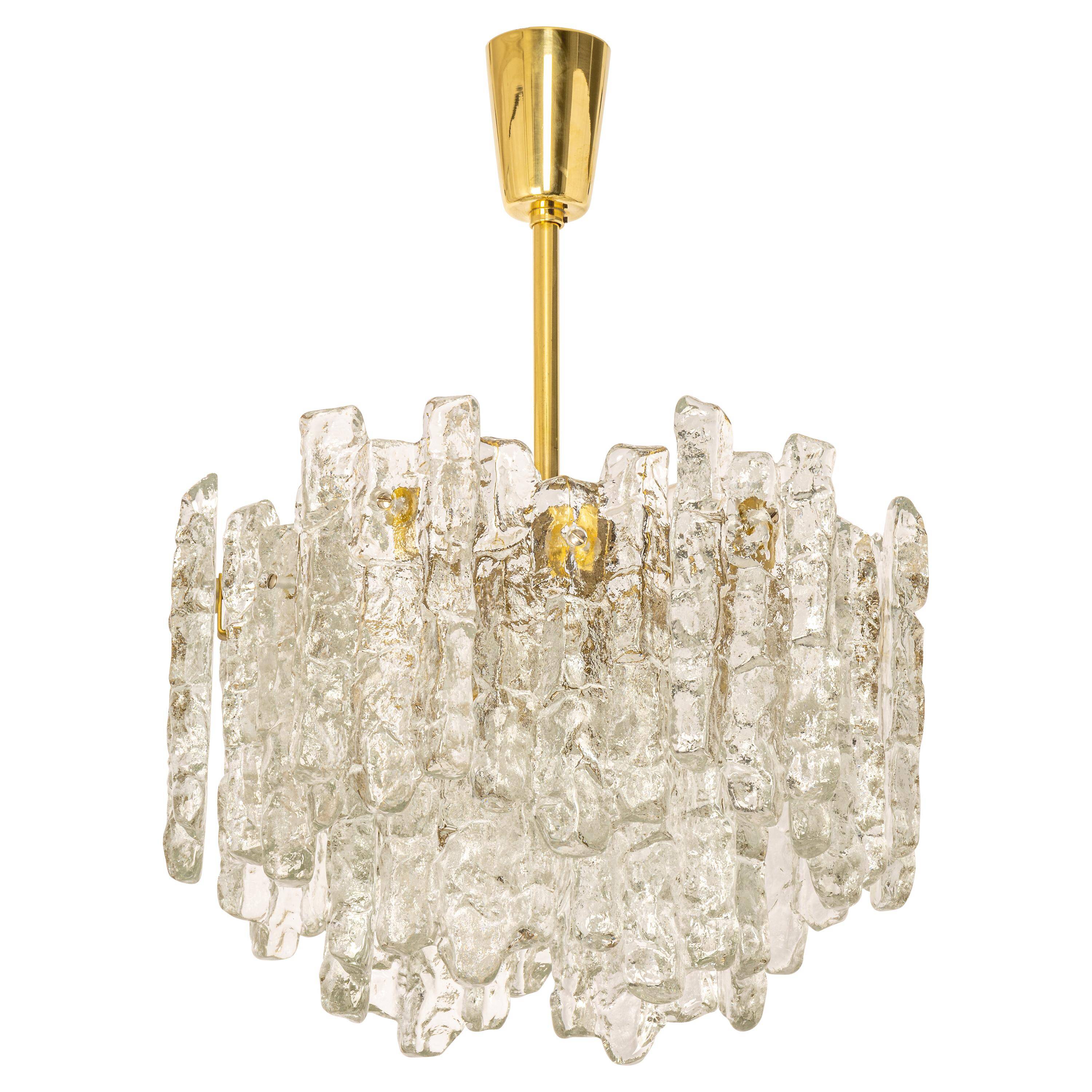 Large frosted glass chandelier from Murano by Kalmar, Austria, 1960s.