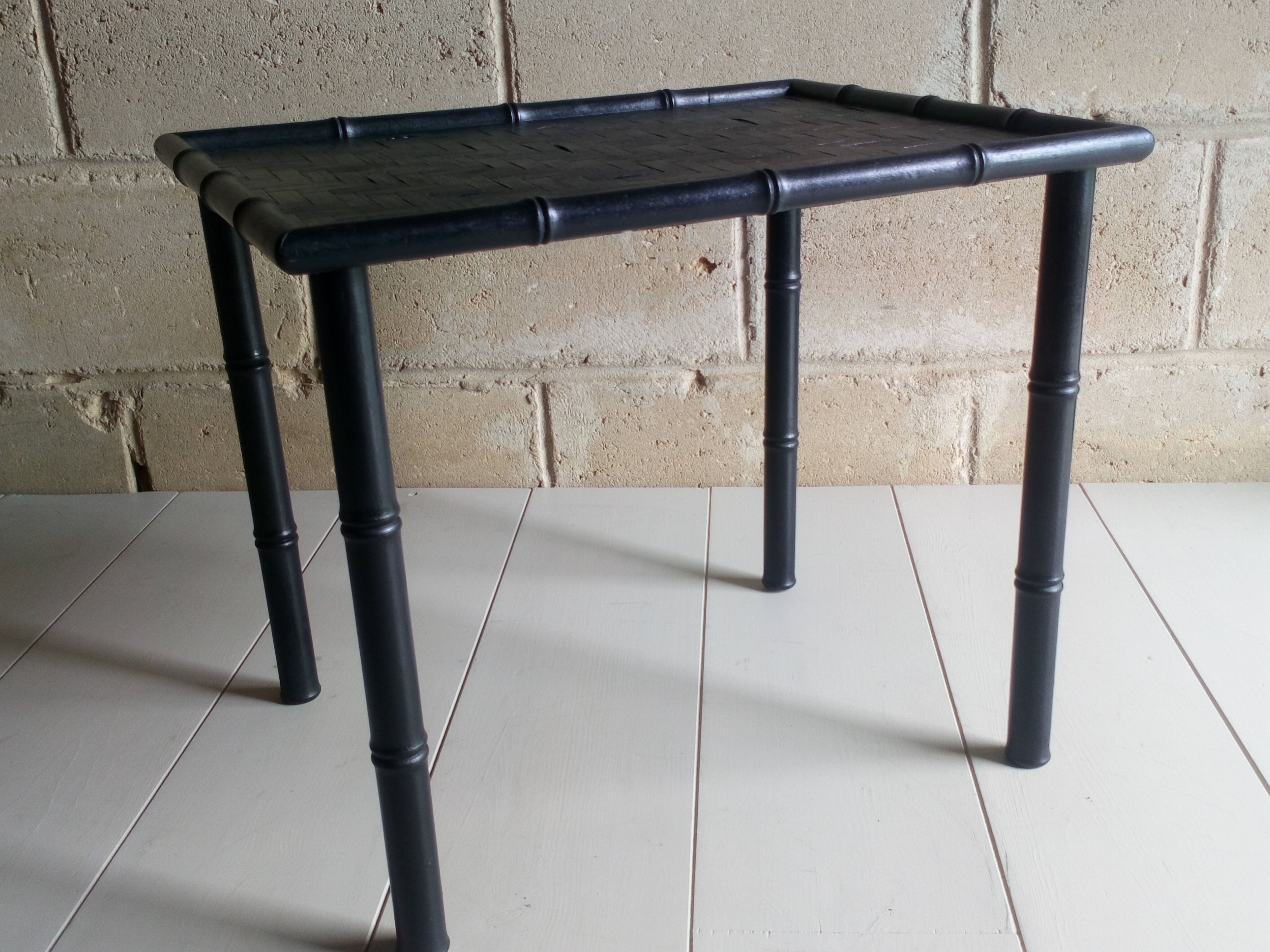 Black wood and bamboo side table