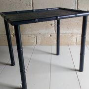 Black wood and bamboo side table