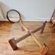 Wooden round table with glass top - Vintage