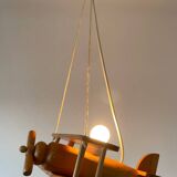 Vintage pine airplane pendant light