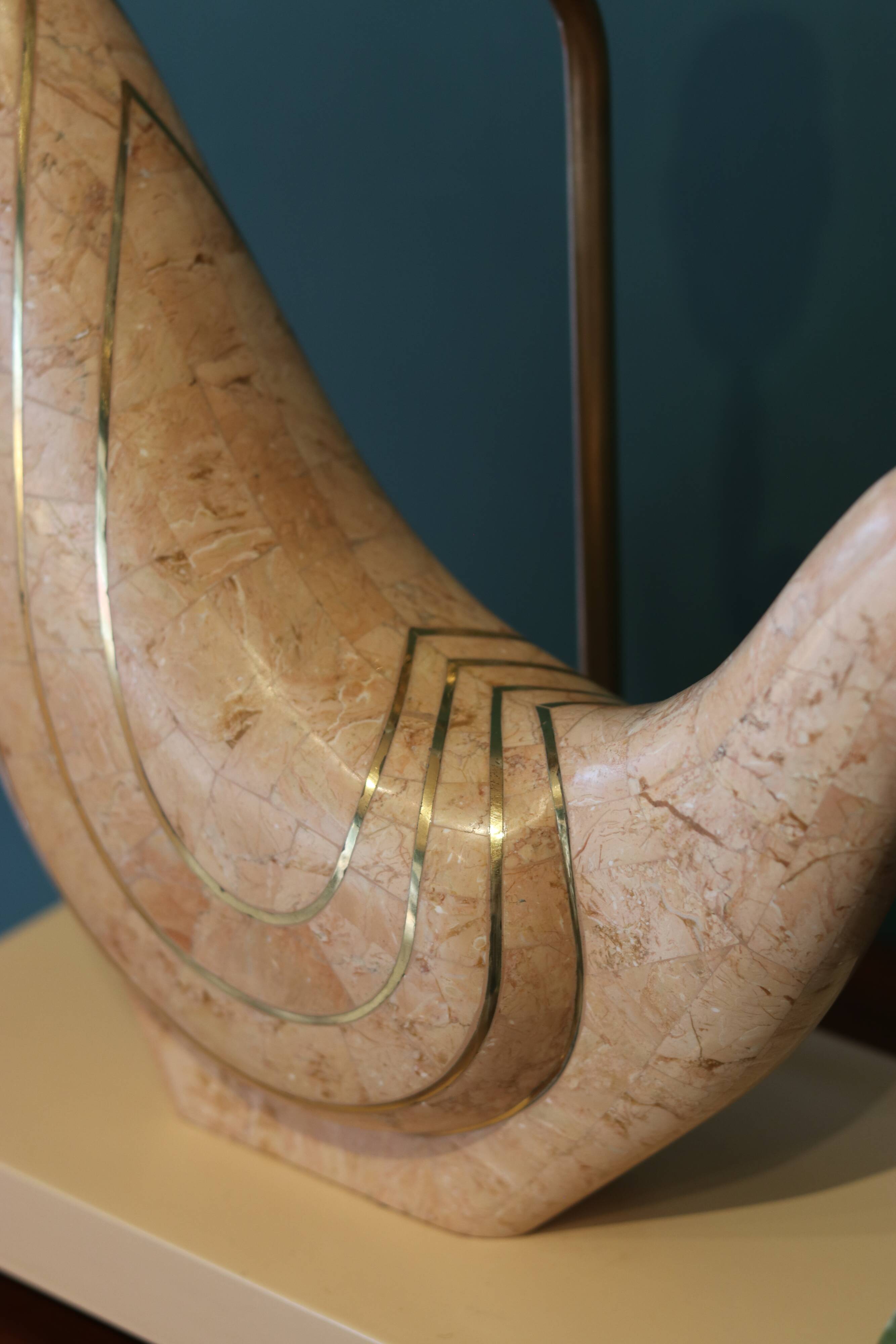 Pink tessellated stone and brass bird lamp from Maitland-Smith