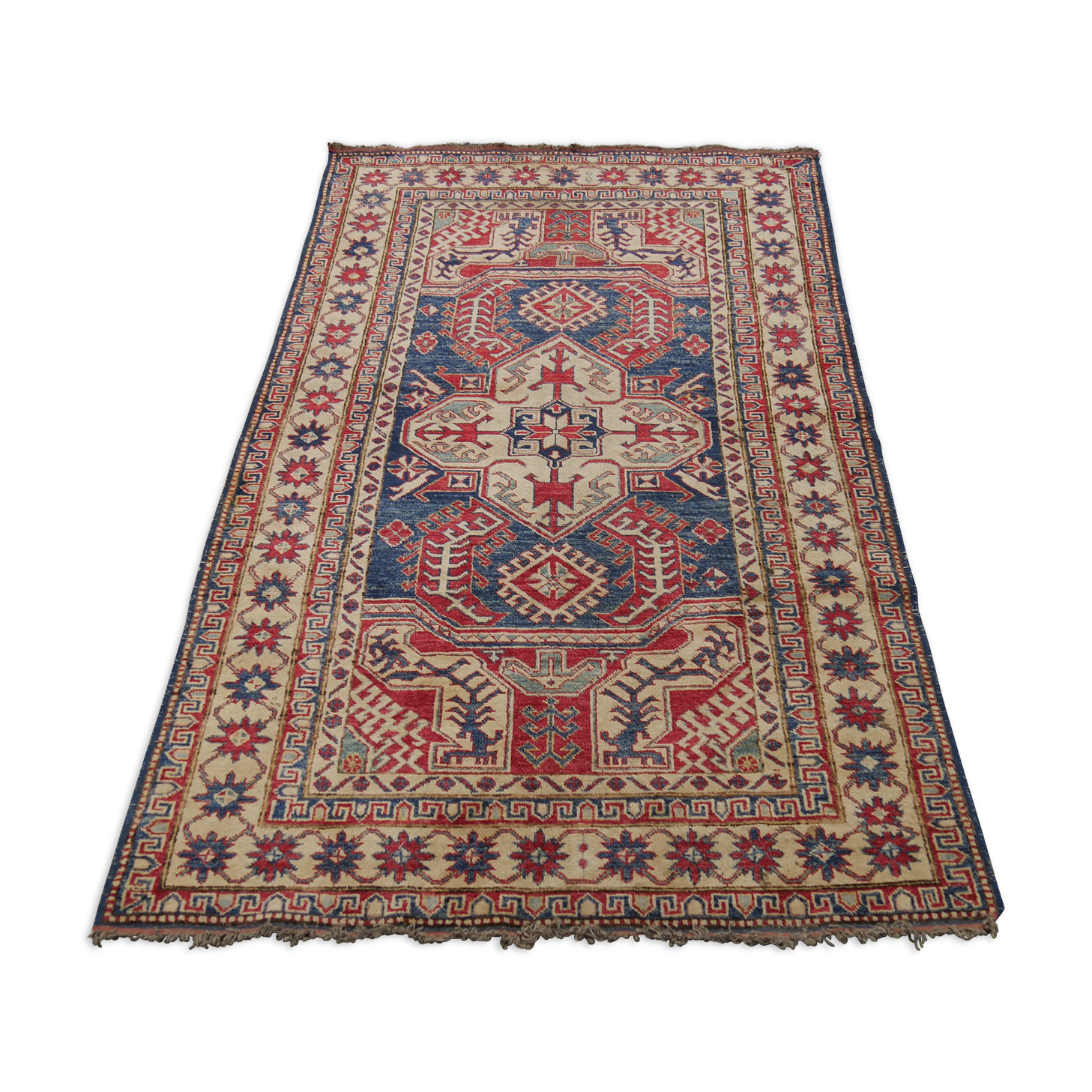 Tapis d'orient kazak caucasien bleu 230x187cm