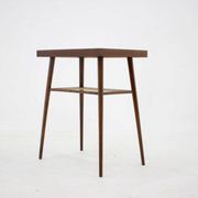 1960s Mid-Century Czech Oak Side Table with Woven Magazine Shelf