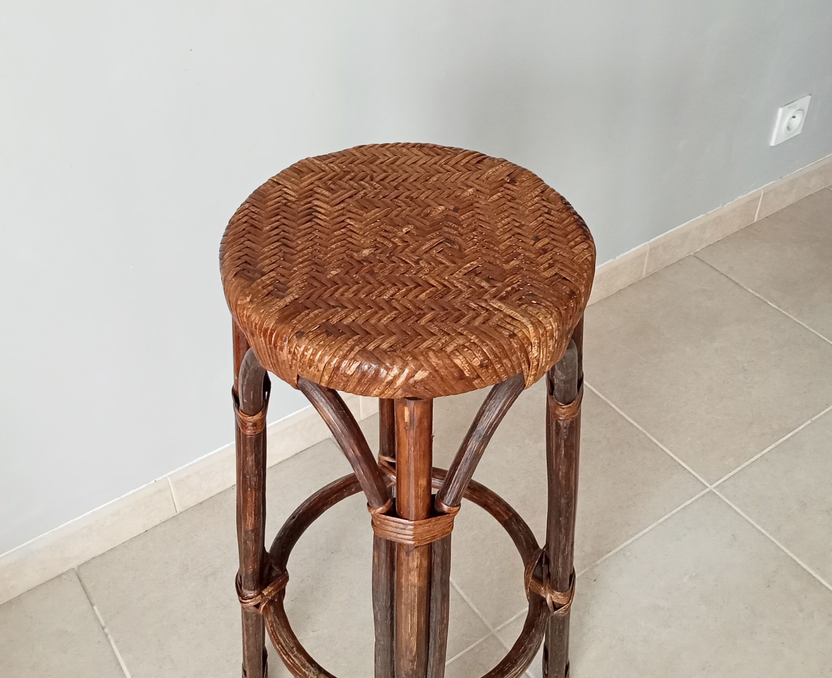 Vintage rattan high stool 60s/70s