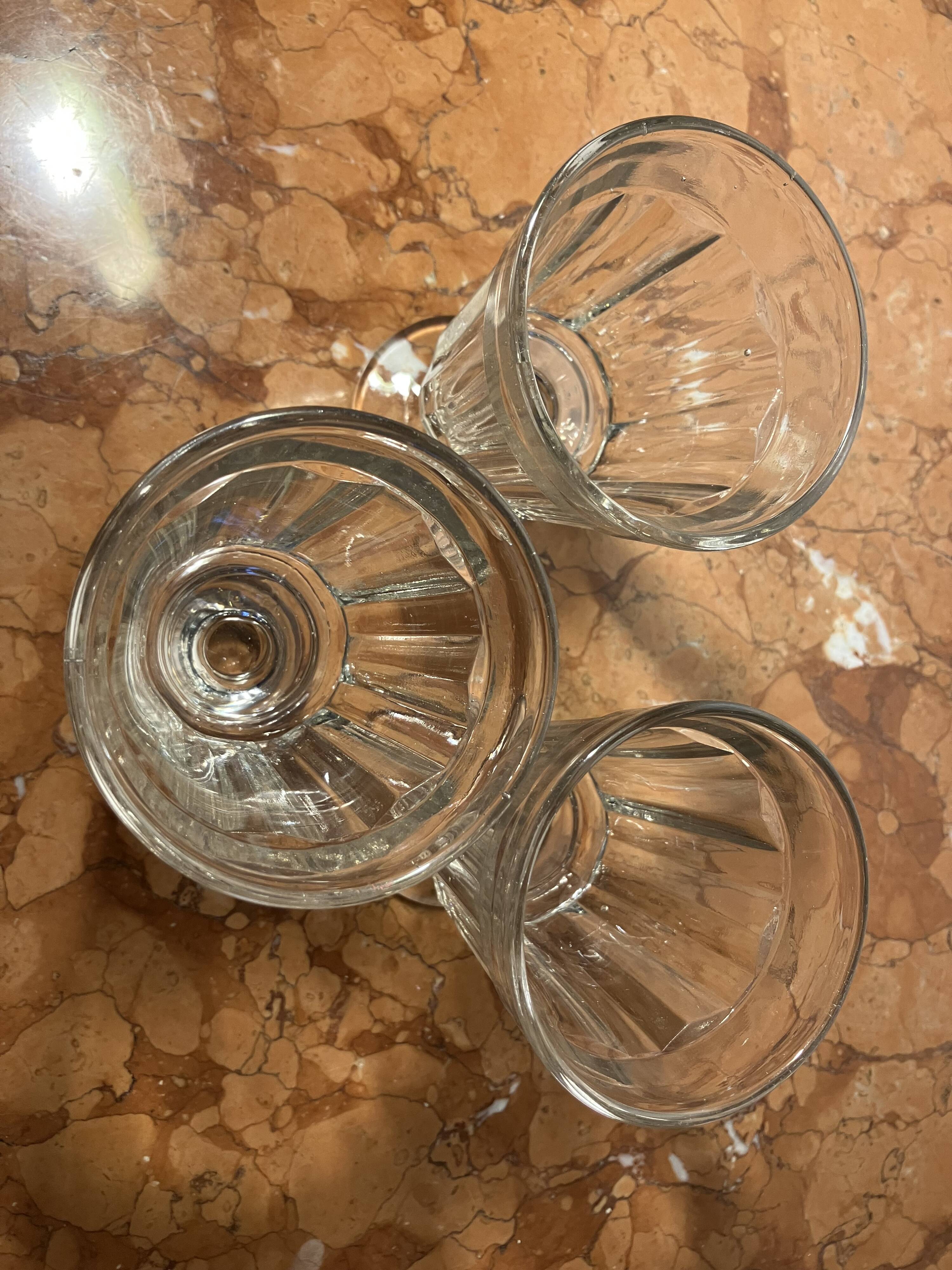 3 old bistro wine glasses