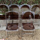 6 chaises pliantes en Plexiglas fumé et métal chrome Chaisor 1970